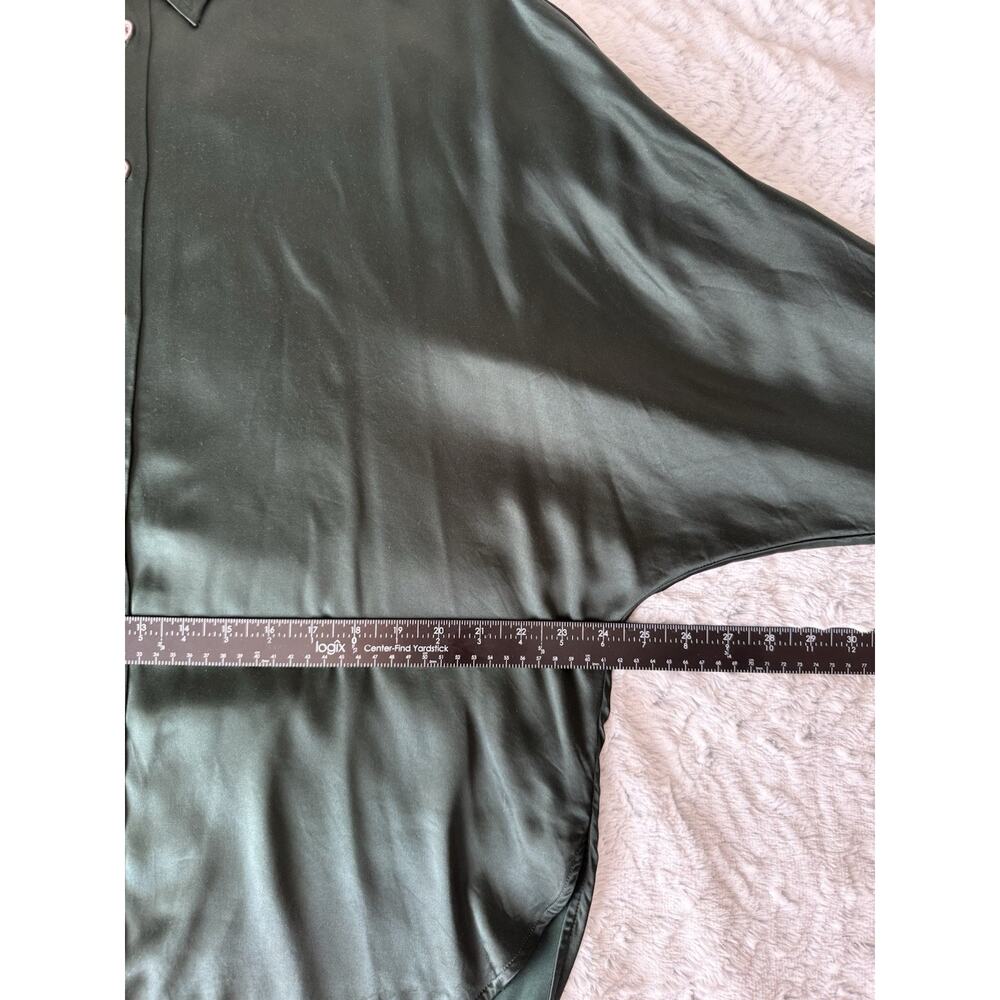 Madewell Green Satin Button Down Shirt Dolman Sleeve Oversized Relaxed Size L - Picture 7 of 8